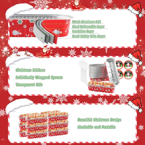 50Pack Christmas Mini Cake Pans Disposable Mini Loaf Pans with Lids and Spoons, 6.8Oz Aluminum Foil Pans Tins, Individual Dessert Cups Containers for Sales,Party,Picnics - color: 50-Christmas-Red