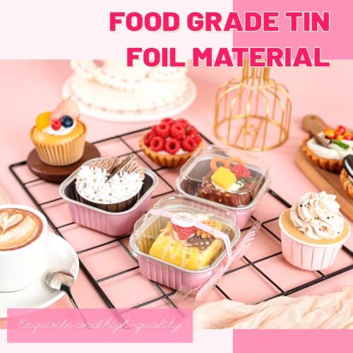 5 oz Pink Square Mini Cake Pans with Lids, 50 Pack for Bake Sales - color: Pink, size: 5 oz