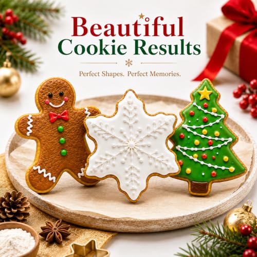 Crethinkaty 3 PCS Christmas Cookie Cutter Set,Gingerbread Man,Snowflake,Christmas Tree Shape with Soft PVC Edge Xmas Cookie Cutters for Baking - style: style 5