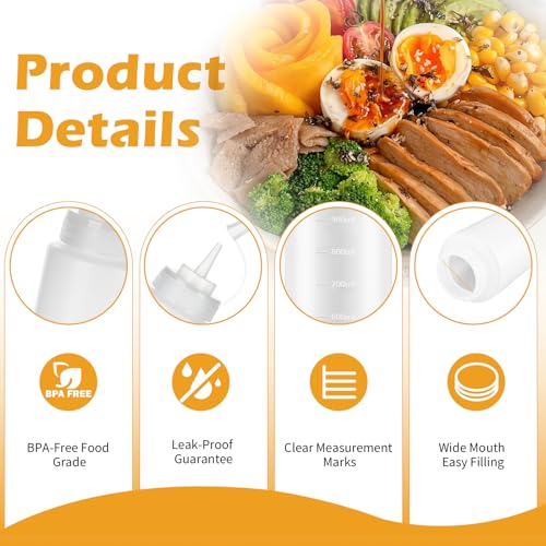 4 Pack 32 oz Condiment Squeeze Bottles, Leak Proof BPA-Free Plastic Squirt Bottles with Caps, Refillable Sauce Dispenser for Ketchup, Syrup, Oil, BBQ, Salad Dressing, Easy to Fill & Clean - color: 4Pack, size: 32 Ounces