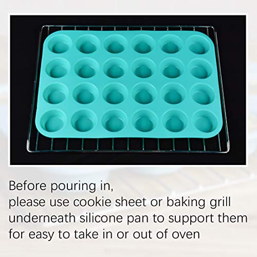 CAKETIME Mini Muffin Pan 24 Mini Cupcake Pans Silicone Molds Food Grade Silicone Muffin Pans for Baking Pack of 2 - size: 24-Cup Mini