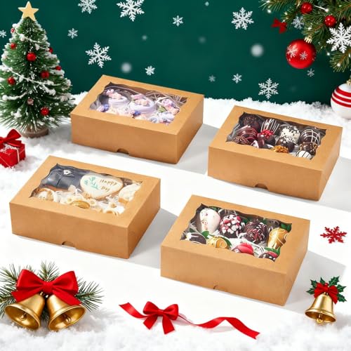 50PCS 8x5x2 Inch Bakery Boxes with Window for Chocolate Covered Strawberries, Cookies, Cakesickle, Brownies, Donut & More - color: Brown