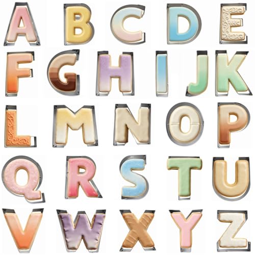 Capital Letter Alphabet Shaped Cookie Cutters Set Stainless Steel 26Pcs 2in - size: 2-Inch