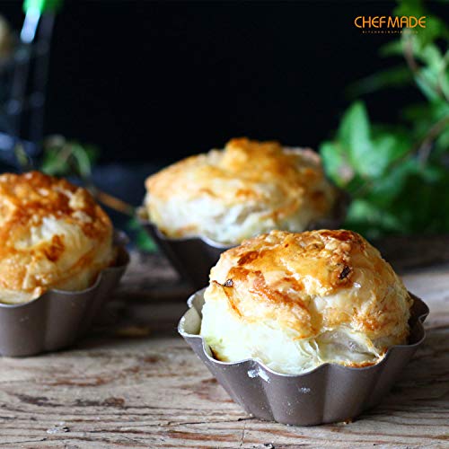 CHEFMADE Mini Pudding Pan Set, 3-Inch 4Pcs Non-Stick Egg Tart Mold Flower-shaped Pie Bread and Cake Pan Bakeware for Oven and Instant Pot Baking (Champagne Gold) - size: 06 - 3" Petal Pie 4Pcs