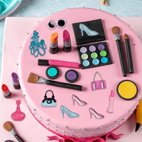 Makeup Theme Fondant Molds, High Heels Lipstick Perfume Silicone Molds, Mirror Comb Sun Hat Cake Decorating Chocolate Molds for Cupcake Topper Candy Sugar Craft Gum Clay Resin Set of 3