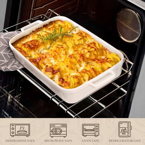 5.5 Quart Casserole Dish,Large Baking Dish Cookware,14.7x10 Inch Deep Lasagna Pan for Oven,Ceramic Bakeware for Baking, Easy to Clean,(White) - color: White
