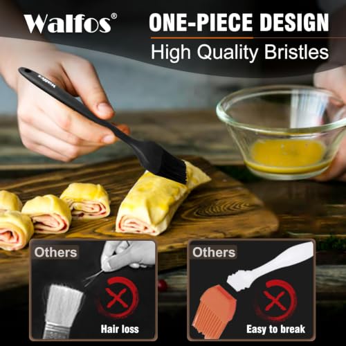 Walfos 600°F Heat Resistant Silicone Basting Brushes BPA Free Pastry Brush, Spread Oil Butter Sauce for BBQ Grill Baking Kitchen Cooking, Dishwasher Safe (2 SIZE) (Pack of 2) - color: Black, size: Large + Small (Pack of 2)