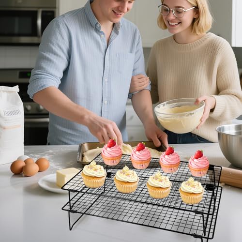 2-Pack 16.9x11inch Cooling Rack with Collapsible Legs & Food Tongs