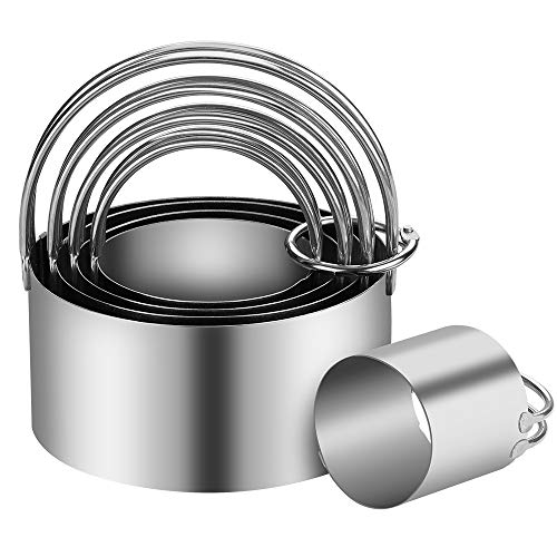 5 Pieces Cookie Cutters Round Cutters Stainless Steel Biscuit Cutter with Handle in Graduated Sizes Round Shape Molds - size: 5 Sizes With Handle