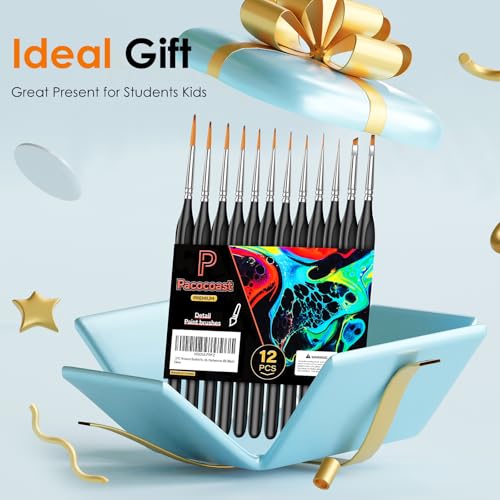 12Pcs Detail Paint Brushes Set for Miniature Fine Art Painting - color: Silver, Black