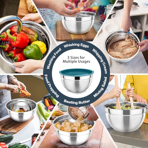 P&P CHEF Stainless Steel Mixing Bowls with Airtight Lids, Blue - color: Blue, style: Airtight Lids