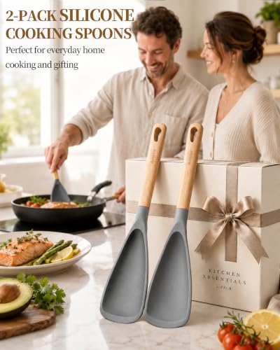 Astercook Cooking Spoon, 2 Pack, Nonstick Safe Silicone Spatula - color: Gray