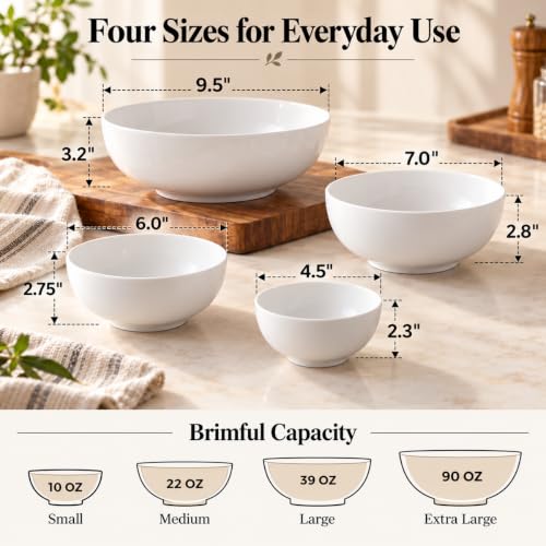 DOWAN Serving Bowls, Mixing Bowl Set, 90/39/26/10 Ounces Mixing Bowls for Kitchen, Soft White Serving Set, Serving Bowls Set of 4, Ceramic Bowl Sets for Eating Different Sizes - size: Various Sizes