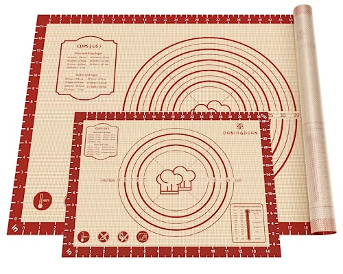 DANIA & DEAN 2 Pack 26"x16" & 11"x16" Extra Thick Silicone Baking Mat Set - color: Red, size: 26"L x 16"W + 16"L x 11"W