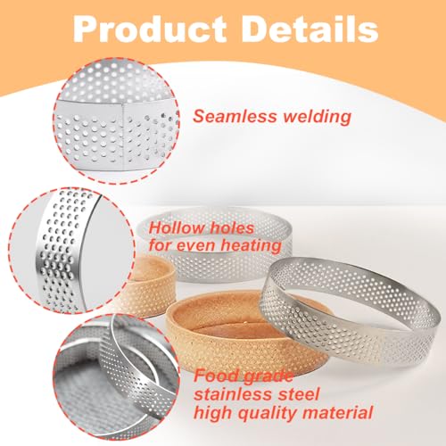 20 Pack Tart Rings 3.15 + 2 Inch Perforated Tart Rings Stainless Steel, Nonstick Round Tart Ring Mousse Cake Ring Metal Round Cake Ring for Baking Small Fruit Tartet Crust - size: 3.15 Inch and 1.96 Inch