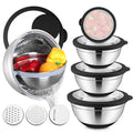 E-far Stainless Steel Mixing Bowls with Lids & Colander, 15PCS - color: Black