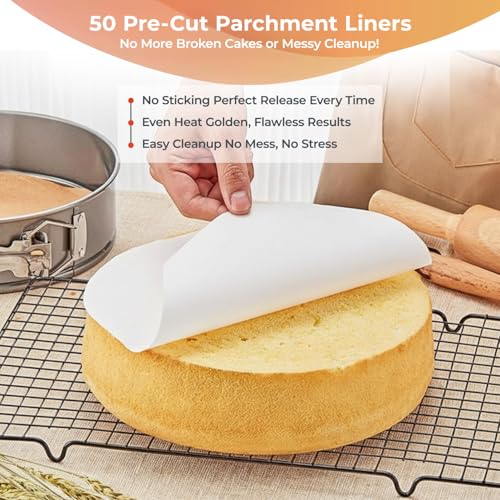 RFAQK 10 Inch Springform Pan Nonstick Leakproof - Spring Form Pan for Cheesecake with Removable Bottom, Include 50pcs Parchment Paper, Recipe E-Book - Perfect for Baking Cheese Cakes, Pizzas, & More! - size: 10-Inch