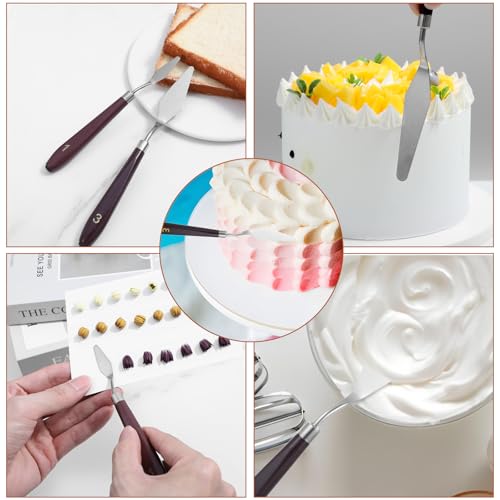 Nogeqi 5PCS Cake Cream Spatula, Stainless Steel Icing Frosting Spatula for Cake Decorating, Art Painting Baking Pastry Tool for Fondant Chocolate Cream Toner