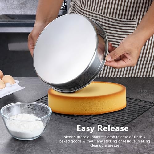 LIANYU 9 Inch Round Cake Pan Set of 2, Stainless Steel Layer Pan for Baking - size: 9x2 Inch