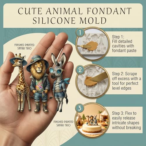 Giraffe Lion Zebra Silicone Mold for Fondant Candy Cupcake Toppers Pendants - color: Lion Zebra Silicone Molds