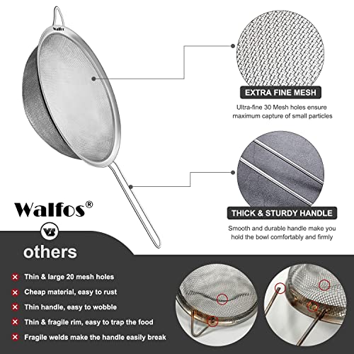 Walfos 9.35 Inch Large Fine Mesh Strainer, Stainless Steel 30 Mesh Sieve with Sturdy Handle, Kitchen Food Strainers Sifters for Rice, Quinoa, Pasta, Fruits, Vegetables, etc. - style: 9.35" Extra Large Strainer