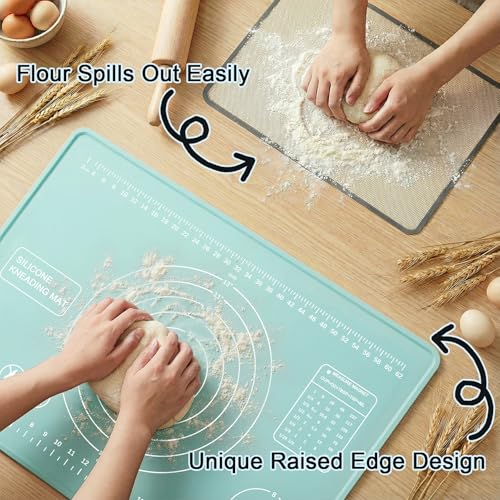Silicone Pastry Mat 28" x 20" Extra Thick Silicone Baking Mat with Measurements and Edge Heightening Non-stick Food Grade Dough Rolling Mat Kneading Sheet for Pastry, Bread, Cookies (Mint Green) - color: Mint Green