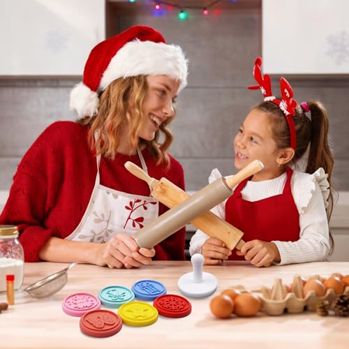 Cookie Stamps Set, Colorful Silicone Cookie Press, 6 PCS Stamps with Ring Cutter and Handle for Daily Baking