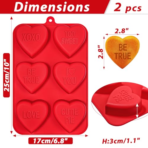 Webake Large Conversation Heart Mold for Baking, Heart Silicone Cake Molds 6-Cavity Heart Shaped Cake Pans,2 Packs - style: Conversation Heart