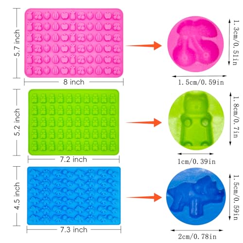 3Pcs Gummy Candy Molds - Silicone Mini Gummy Bear/Dinosaur/Fruit Snack Molds with 2Pcs Dropper,Non-stick and Bpa Free for Candy Chocolate Gummies Baking - color: 3pcs Candy Molds