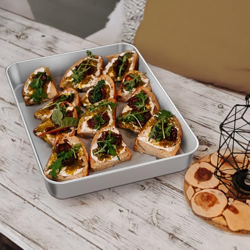 Leonyo 9.3 x 7 Inch Bakeware Cake Pan Set of 6, 2 Inch Deep Lasagna Pan, Rectangle Stainless Steel Baking Tray Sheets for Baking Commercial Kitchen, Focaccia Bread, Casserole Dish - size: 9.3 x7IN