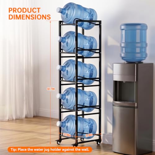 5 Gallon Water Jug Holder with 4 Locking Casters, 5-Tiers Water Jug Stand - size: 5 Tier-Single Row