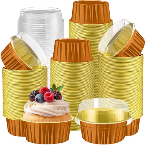 200 Pack Aluminum Cupcake Liners with Lids,Bronze Gold,Plain - color: Bronze Gold, style: Plain
