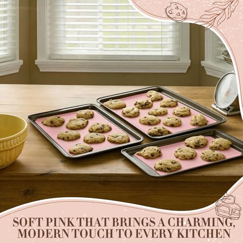 3 Pack Perforated Baking Mats, 3 Pink Silicone Nonstick Mats Set