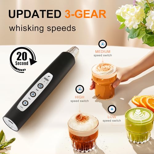 YUSWKO Handheld Milk Frother Wand for Coffee, Rechargeable Electric Whisk