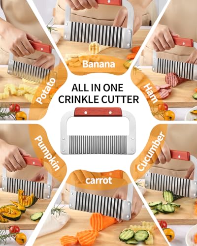 2 Pcs Crinkle Cutter Potato Slicer Wavy Chopping Tool French Fry Veggies - color: Wood