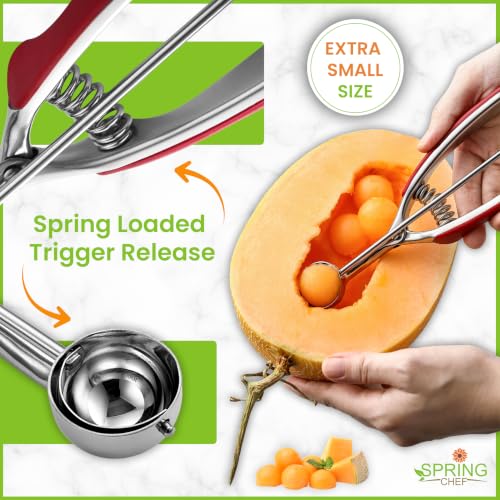 Spring Chef Extra Small Stainless Steel Melon Baller Scoop, #100, Red - color: Red, size: #100 - X-Small - 0.6 Tbsp