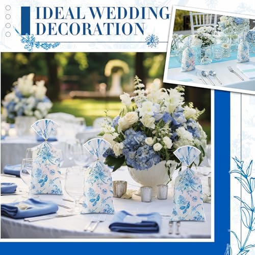 Sweetude 100 Pcs Cellophane Bags Candy Gift Bag Wildflower Party Favor - style: Blue and White Porcelain
