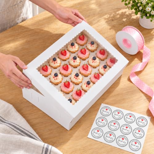 6Pack Cupcake Boxes with Window, 24 Count Cupcake Carriers - color: Pink Polka Dots