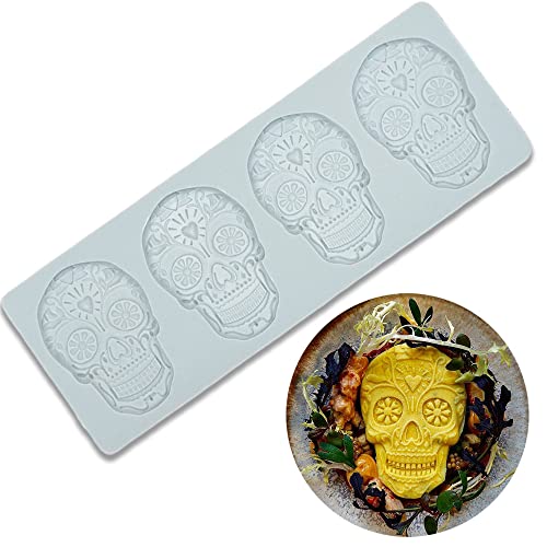Cestony Halloween Skull Lace Embossing Mat Texture Fondant Impression Mat Decorating Silicone Molds for DIY Cake Biscuit Cookies Sugar Pudding Chocolate Hard Candies Dessert Candle Decor