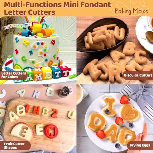 ofone Small Alphabet Cookie Cutters(A - Z), 26 Pcs Stainless Steel Fondant Letter Cutters Set, Mini Metal Biscuit Cutter Shapes for Baking Cakes Pastry Polymer Clay Fruits - color: Letter Cookie Cutter Set
