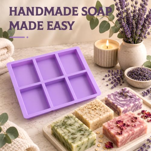SJ Rectangle Soap Mold Set, 3-Pack 6-Cavity Silicone Soap Molds - color: Pink+Blue+Purple / Rectangle