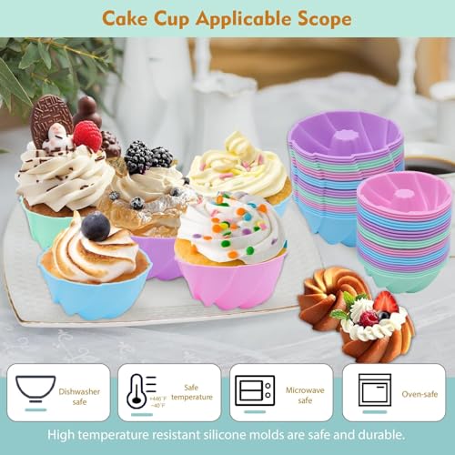 Tongjude 48 Pieces Silicone Donut Mold, 3.15" Diameter 1.37" Deep Small Reusable Baking Cups, Non-Stick, 4 Shape Silicone Molds, Heat Resistant Bakeware for Bagel, Muffin, Jello and Cake Baking - size: Small 4 Shape