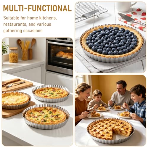 2 Pack 9 Inch Tart Pan with Removable Bottom Non-Stick Carbon Steel Quiche Pan for Oven Baking Molds for Pies Quiches Fruit Tart Cake with Fluted Edges, Silver (1 Inch Deep)