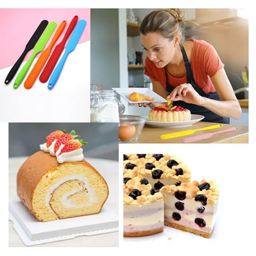【5 Pack】Silicone Jar Spatula, Long Handle Jar Scraper Spurtle, Sourdough Spatula, Non-Stick Heat Resistant Cake Cream Spatulas Set, Small Spatulas for Kitchen Use - color: Black,Red,Orange,Blue,Green