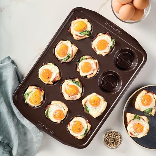 Circulon Nonstick Bakeware 12-Cup Muffin Tin, Brown, Steel - color: Chocolate