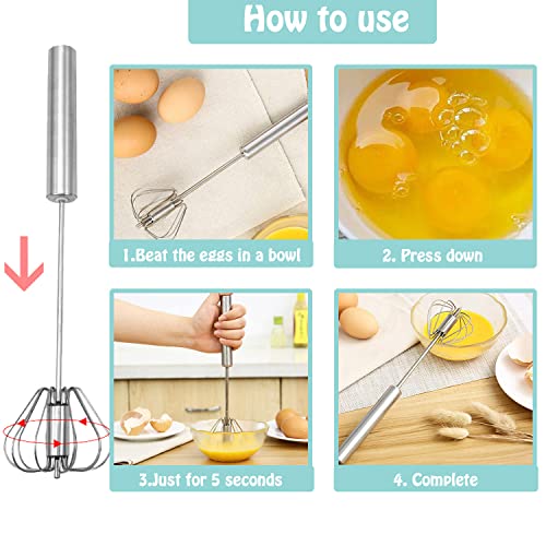 Semi-automatic Whisk, Stainless Steel Egg Beater, Hand Push Rotary Whisks Mixer Stirrer for Making Cream, Whisking, Beating and Stirring (Silver) - color: Silver