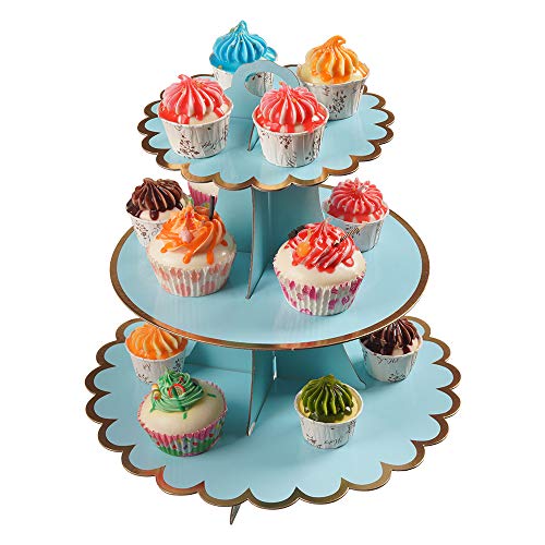 YLDW Cupcake Stand with Lace Trim, 3-Tier Cupcake Stand Display, Cardboard Cup Cake Tower Stand, Disposable Dessert Stand for Birthday Tea Party Baby Shower Treat Decorations, Mint Blue - color: Mint Blue