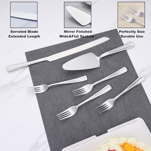 GoGeiLi Stainless Steel Wedding Cake Cutting Set with Forks - color: Silver cake cutting set