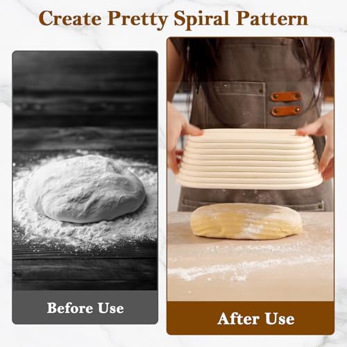 4 Pack 10 Inch Oval Banneton Bread Proofing Basket, Rattan Sourdough Bread Baskets with Liners for Home Baking - size: 10"Oval Basket-4 PCS