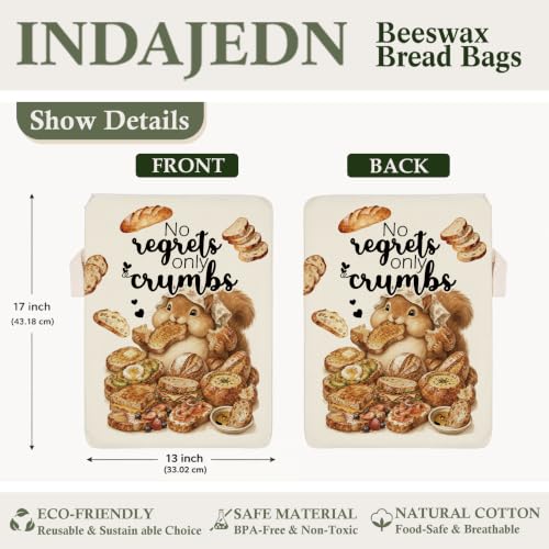 Funny Squirrel Sourdough Gift Beeswax Bread Bags 2 Pack XL 13x17in - color: Funny Squirrel 02